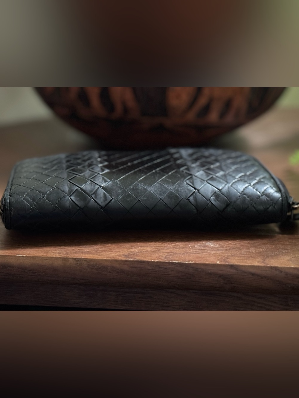 Bottega Veneta Intrecciato Mixed Weave Black Leather Zip Wallet - UNIQUE